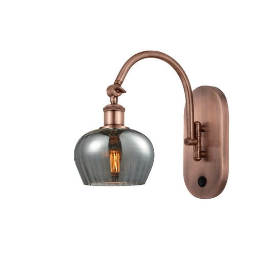 Innovations Fenton 1-Light Wall Sconce | Industrial Antique Copper Steel and Light Smoke Ribbed Glass | Bedroom & Hallway Accent | Model 918-1W-AC-G93