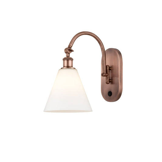 Innovations Berkshire Glass 8in 1-Light Wall Sconce | Industrial Antique Copper Steel and Matte White Glass | Bathroom & Hallway | Model 918-1W-AC-GBC-81