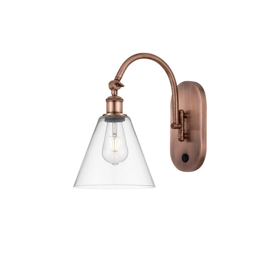 Innovations Berkshire Glass 8in 1-Light Wall Sconce | Industrial Antique Copper Steel and Clear Glass | Bathroom & Hallway Accent | Model 918-1W-AC-GBC-82