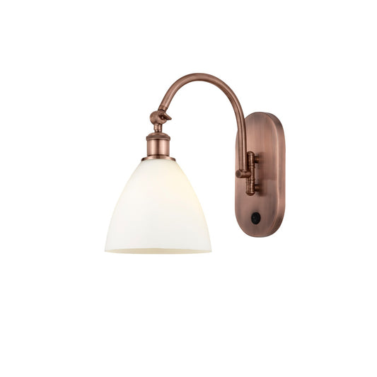 Innovations Bristol 7.5in 1-Light Wall Sconce | Industrial Antique Copper Steel and Matte White Glass | Bathroom & Hallway | Model 918-1W-AC-GBD-751