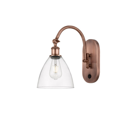 Innovations Bristol 7.5in 1-Light Wall Sconce | Industrial Antique Copper Steel and Clear Glass | Hallway & Bedroom Accent | Model 918-1W-AC-GBD-752
