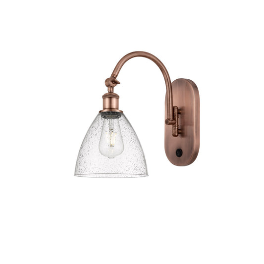 Innovations Bristol 7.5in 1-Light Wall Sconce | Industrial Antique Copper Steel and Seedy Glass | Hallway & Bedroom Accent | Model 918-1W-AC-GBD-754