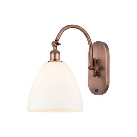 Innovations Bristol 9in 1-Light Wall Sconce | Industrial Antique Copper Steel and Matte White Glass | Hallway & Bedroom Accent | Model 918-1W-AC-GBD-91