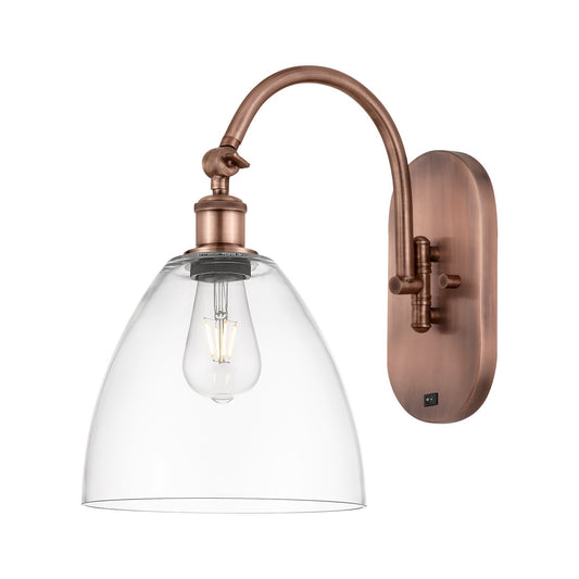 Innovations Bristol 9in 1-Light Wall Sconce | Industrial Antique Copper Steel and Clear Glass | Hallway & Bedroom Accent | Model 918-1W-AC-GBD-92
