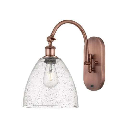 Innovations Bristol 9in 1-Light Wall Sconce | Industrial Antique Copper Steel and Seedy Glass | Damp Rated Hallway & Bathroom | Model 918-1W-AC-GBD-94