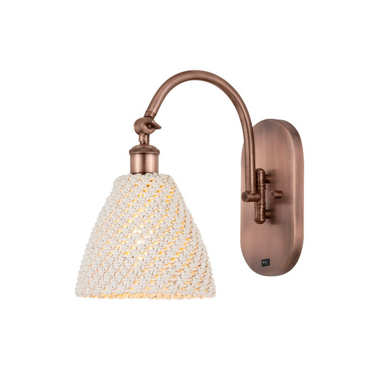 Innovations Lighting Bristol Natural 7.5in 1-Light Wall Sconce | Industrial Antique Copper Steel and Natural Fiber Dome Shade | Model 918-1W-AC-NBD-75-NAT