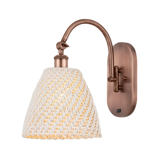 Innovations Lighting Bristol Natural 9in 1-Light Wall Sconce | Industrial Antique Copper Steel and Natural Fiber Dome Shade | Model 918-1W-AC-NBD-9-NAT