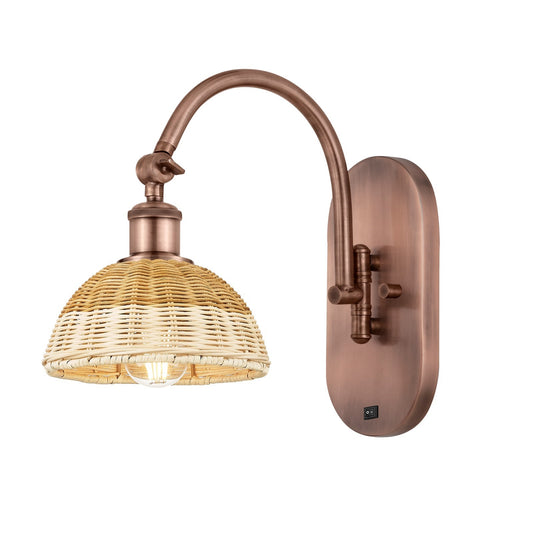Innovations Bristol Natural II 7.5in 1-Light Wall Sconce | Industrial Antique Copper Steel and Cast Brass with Natural Fiber | Model 918-1W-AC-NBD2-75-NAT