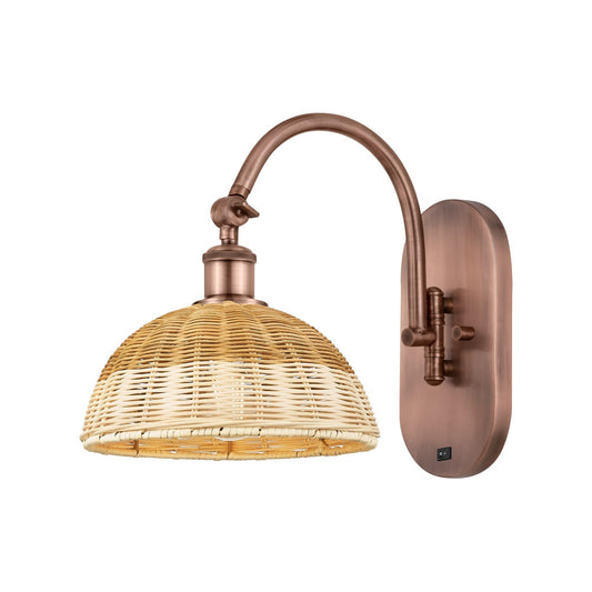 Innovations Lighting Bristol Natural II 9in 1-Light Wall Sconce | Industrial Antique Copper Steel and Natural Fiber Dome | Model 918-1W-AC-NBD2-9-NAT