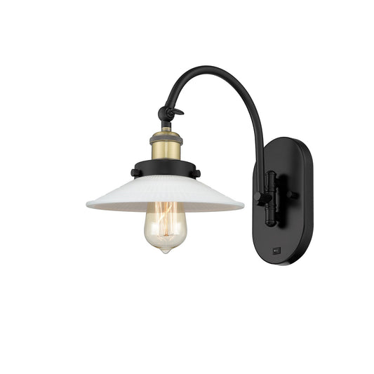 Innovations Halophane 8.5in 1-Light Swing Arm Lamp | Industrial Black Antique Brass and Matte White Frosted Glass | Bedroom Reading | Model 918-1W-BAB-G1