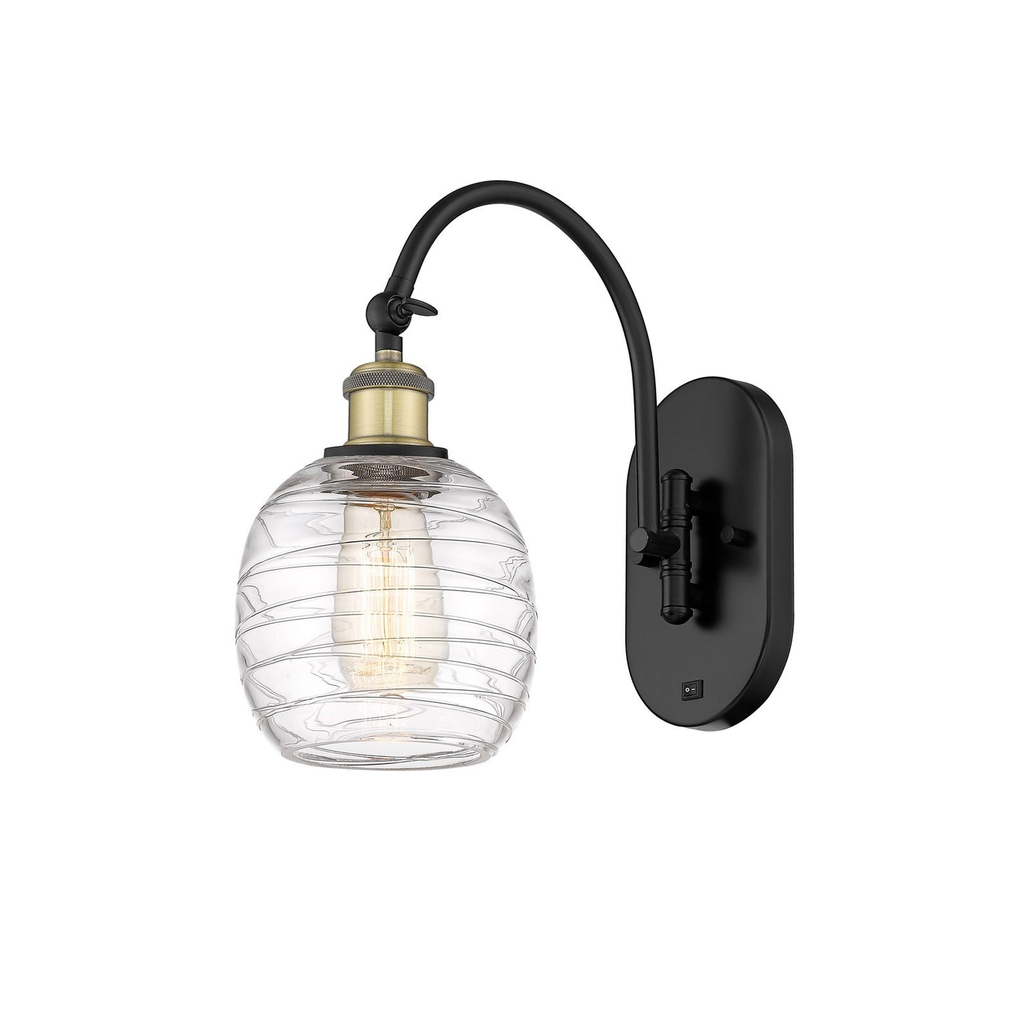 Innovations Belfast 6in 1-Light Wall Sconce | Industrial Black Antique Brass and Deco Swirl Glass | Bedroom & Hallway Accent | Model 918-1W-BAB-G1013