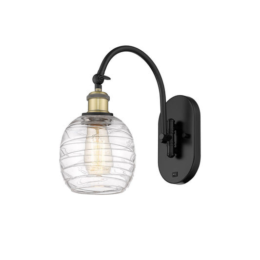 Innovations Belfast 6in 1-Light Wall Sconce | Industrial Black Antique Brass and Deco Swirl Glass | Bedroom & Hallway Accent | Model 918-1W-BAB-G1013