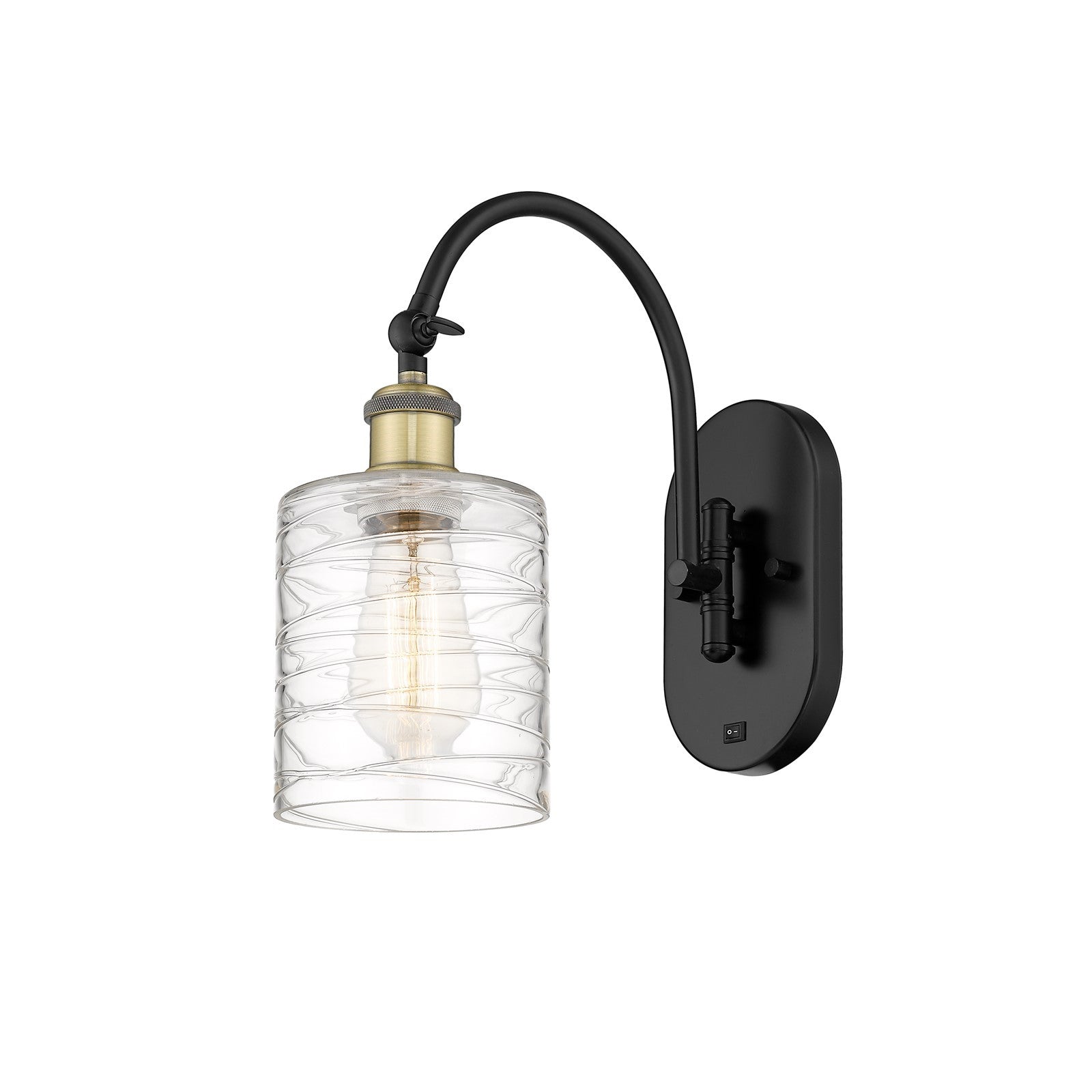 Innovations Cobbleskill 5in 1-Light Wall Sconce | Industrial Black Antique Brass and Deco Swirl Glass | Bedroom & Hallway Accent | Model 918-1W-BAB-G1113