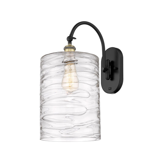 Innovations Cobbleskill 9in 1-Light Wall Sconce | Industrial Black Antique Brass and Deco Swirl Clear Glass | Living Room & | Model 918-1W-BAB-G1113-L