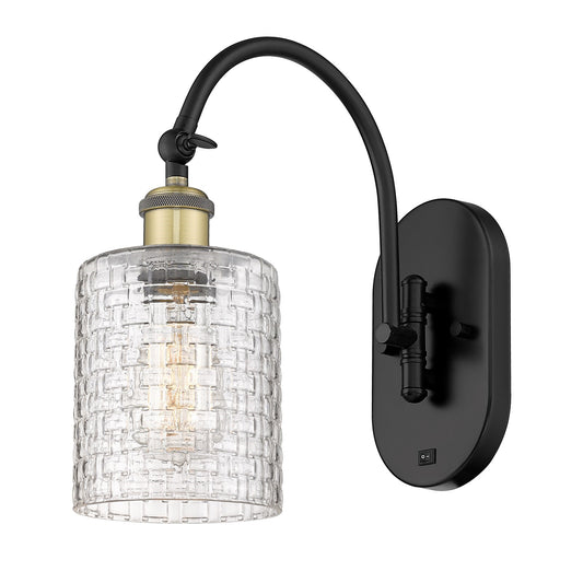 Innovations Cobbleskill 5in 1-Light Wall Sconce | Industrial Black Antique Brass Steel and Clear Basket Weave Glass | Bedroom | Model 918-1W-BAB-G112C-5CL