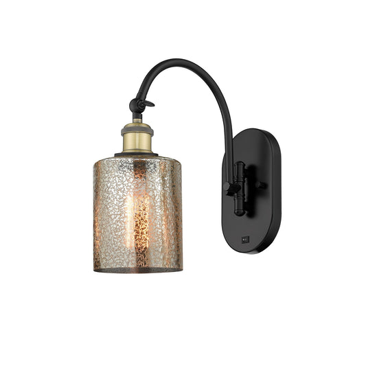 Innovations Cobbleskill 5in 1-Light Wall Sconce | Industrial Black Antique Brass Steel and Mercury Glass | Bedroom & Hallway | Model 918-1W-BAB-G116