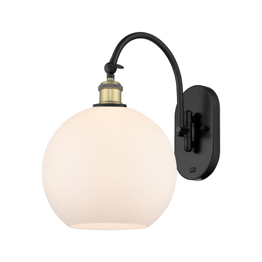 Innovations Athens 10in 1-Light Wall Sconce | Industrial Black Antique Brass and Matte White Glass | Bedroom & Hallway Accent | Model 918-1W-BAB-G121-10