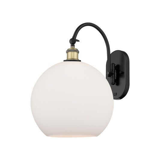 Innovations Athens 12in 1-Light Wall Sconce | Industrial Black Antique Brass and Matte White Glass | Hallway & Bedroom Accent | Model 918-1W-BAB-G121-12