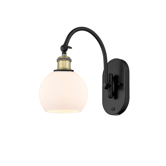 Innovations Athens 6in 1-Light Wall Sconce | Industrial Black Antique Brass and Matte White Glass | Bedroom & Hallway Accent | Model 918-1W-BAB-G121-6