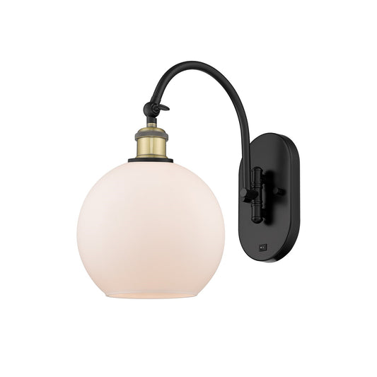 Innovations Athens 8in 1-Light Wall Sconce | Industrial Black Antique Brass and Matte White Glass | Hallway & Bathroom Accent | Model 918-1W-BAB-G121-8