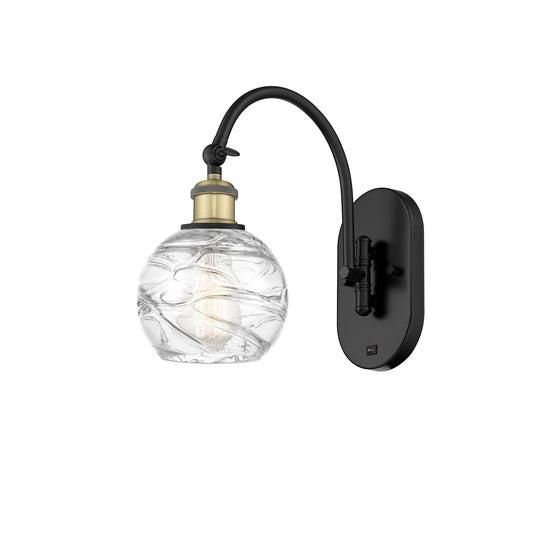 Innovations Athens Deco Swirl 6in 1-Light Wall Sconce | Industrial Black Antique Brass and Clear Deco Swirl Glass | Hallway & | Model 918-1W-BAB-G1213-6CL