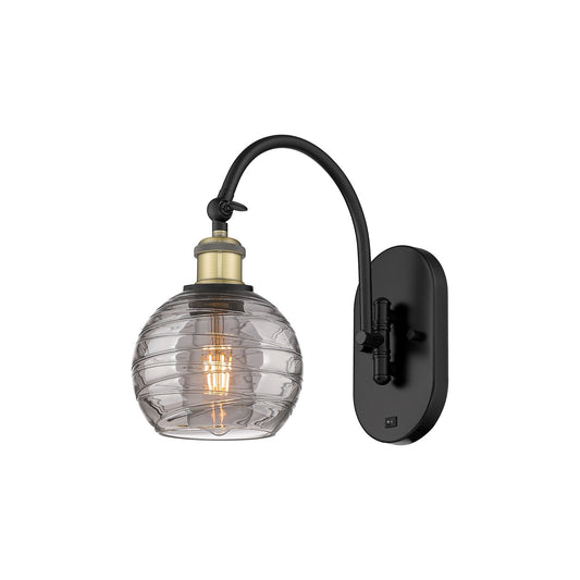Innovations Athens Deco Swirl 6in 1-Light Wall Sconce | Industrial Black Antique Brass and Light Smoke Deco Swirl Glass | Model 918-1W-BAB-G1213-6SM