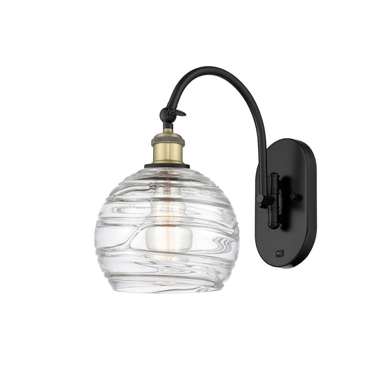 Innovations Athens Deco Swirl 8in 1-Light Wall Sconce | Industrial Black Antique Brass and Clear Deco Swirl Glass | Hallway & | Model 918-1W-BAB-G1213-8CL
