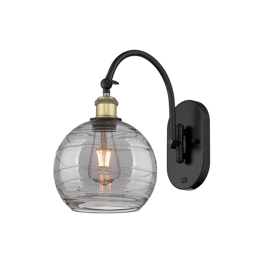 Innovations Athens Deco Swirl 8in 1-Light Wall Sconce | Industrial Black Antique Brass and Light Smoke Glass | Bedroom & | Model 918-1W-BAB-G1213-8SM