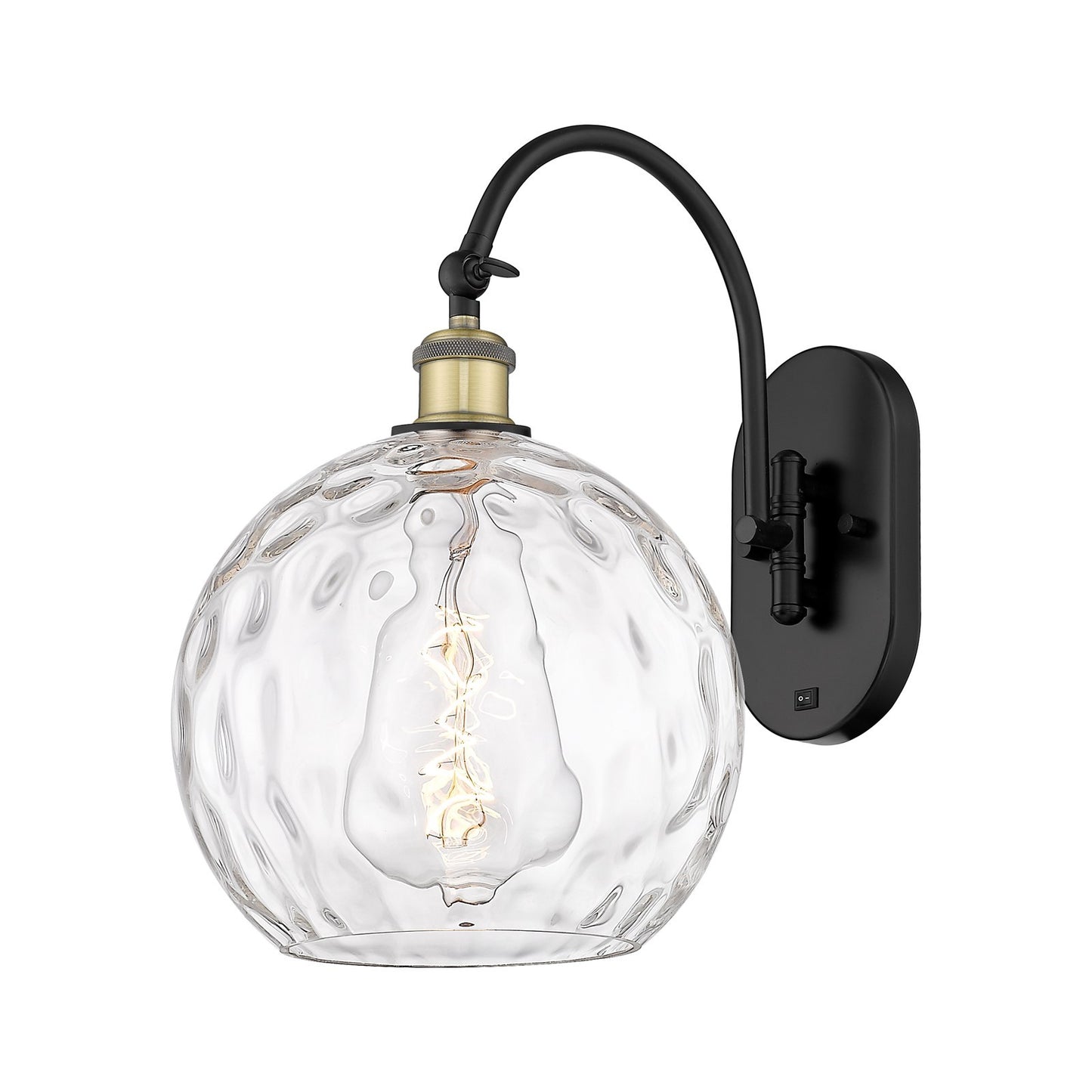 Innovations Athens Water Glass 10in 1-Light Wall Sconce | Industrial Black Antique Brass and Clear Glass | Bedroom & Hallway | Model 918-1W-BAB-G1215-10