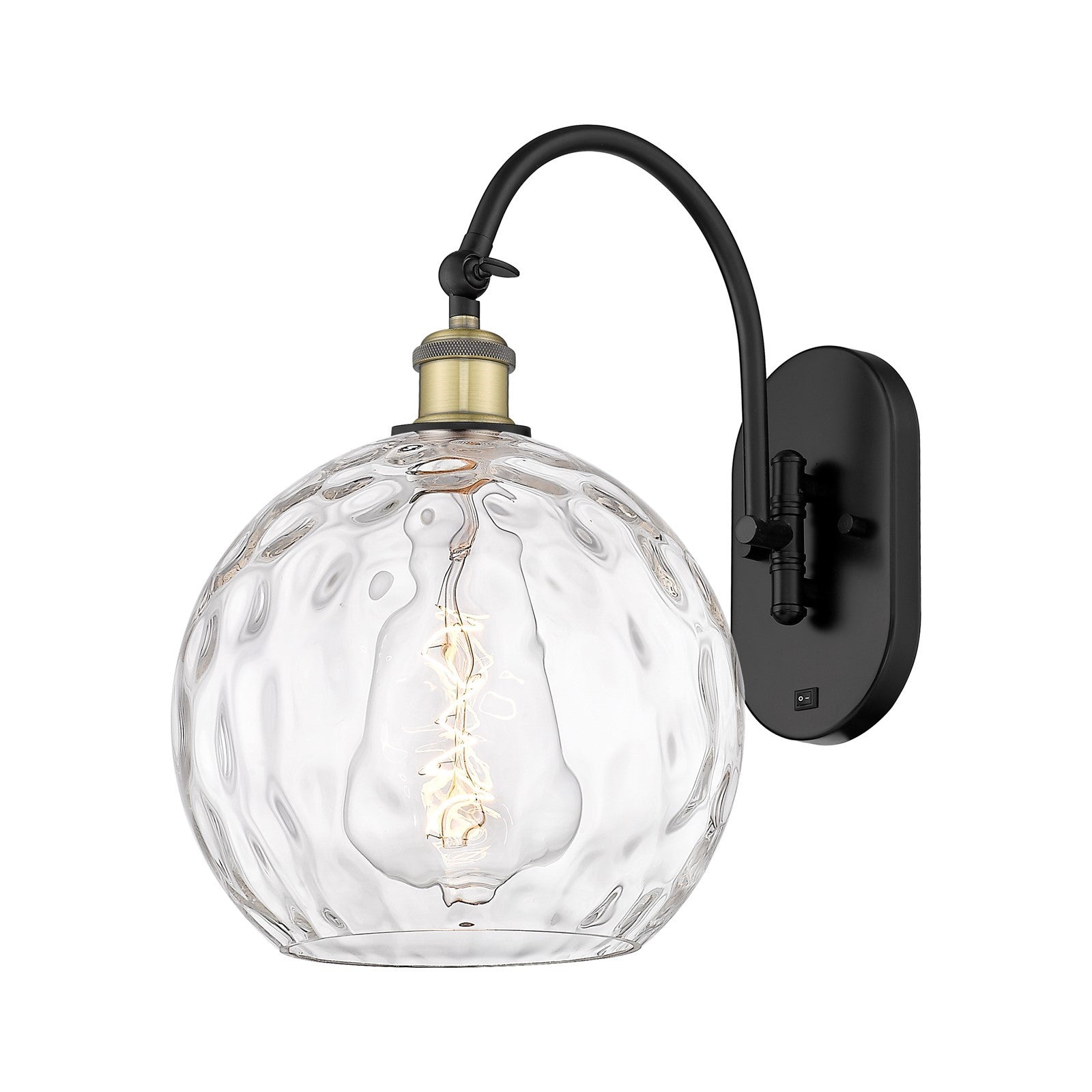 Innovations Athens Water Glass 10in 1-Light Wall Sconce | Industrial Black Antique Brass and Clear Glass | Bedroom & Hallway | Model 918-1W-BAB-G1215-10