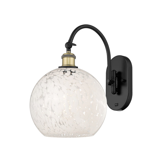Innovations White Mouchette 10in 1-Light Wall Sconce | Industrial Black Antique Brass and White Mouchette Glass | Bedroom & | Model 918-1W-BAB-G1216-10WM