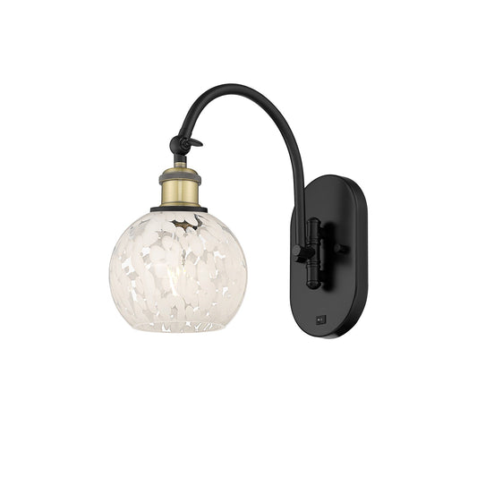 Innovations White Mouchette 6in 1-Light Wall Sconce | Industrial Black Antique Brass and White Mouchette Glass | Bedroom & | Model 918-1W-BAB-G1216-6WM