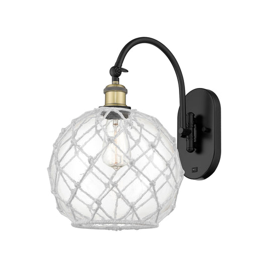 Innovations Farmhouse Rope 10in 1-Light Wall Sconce | Industrial Black Antique Brass Steel and Clear Glass with White Rope | Model 918-1W-BAB-G122-10RW