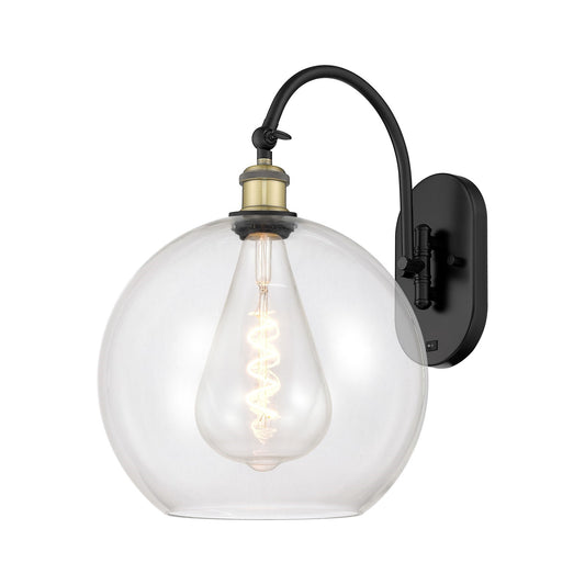 Innovations Athens 12in 1-Light Wall Sconce | Industrial Black Antique Brass Steel and Clear Glass Globe | Hallway & Bathroom | Model 918-1W-BAB-G122-12