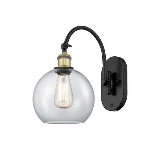Innovations Athens 8in 1-Light Wall Sconce | Industrial Black Antique Brass and Clear Glass | Hallway & Bathroom Accent | Model 918-1W-BAB-G122-8