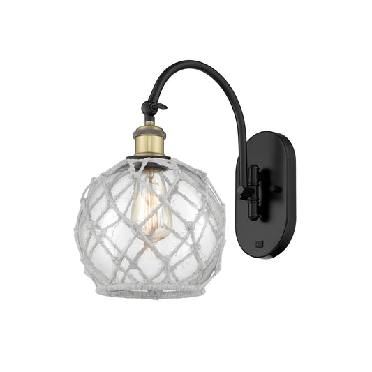 Innovations Farmhouse Rope 8in 1-Light Wall Sconce | Industrial Black Antique Brass and Clear Glass with White Rope | Hallway | Model 918-1W-BAB-G122-8RW