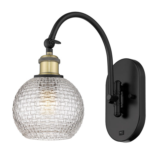 Innovations Athens 6in 1-Light Wall Sconce | Industrial Black Antique Brass and Clear Basket Weave Glass | Hallway & Bathroom | Model 918-1W-BAB-G122C-6CL