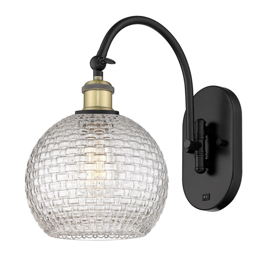 Innovations Athens 8in 1-Light Wall Sconce | Industrial Black Antique Brass and Clear Basket Weave Glass | Hallway & Bedroom | Model 918-1W-BAB-G122C-8CL