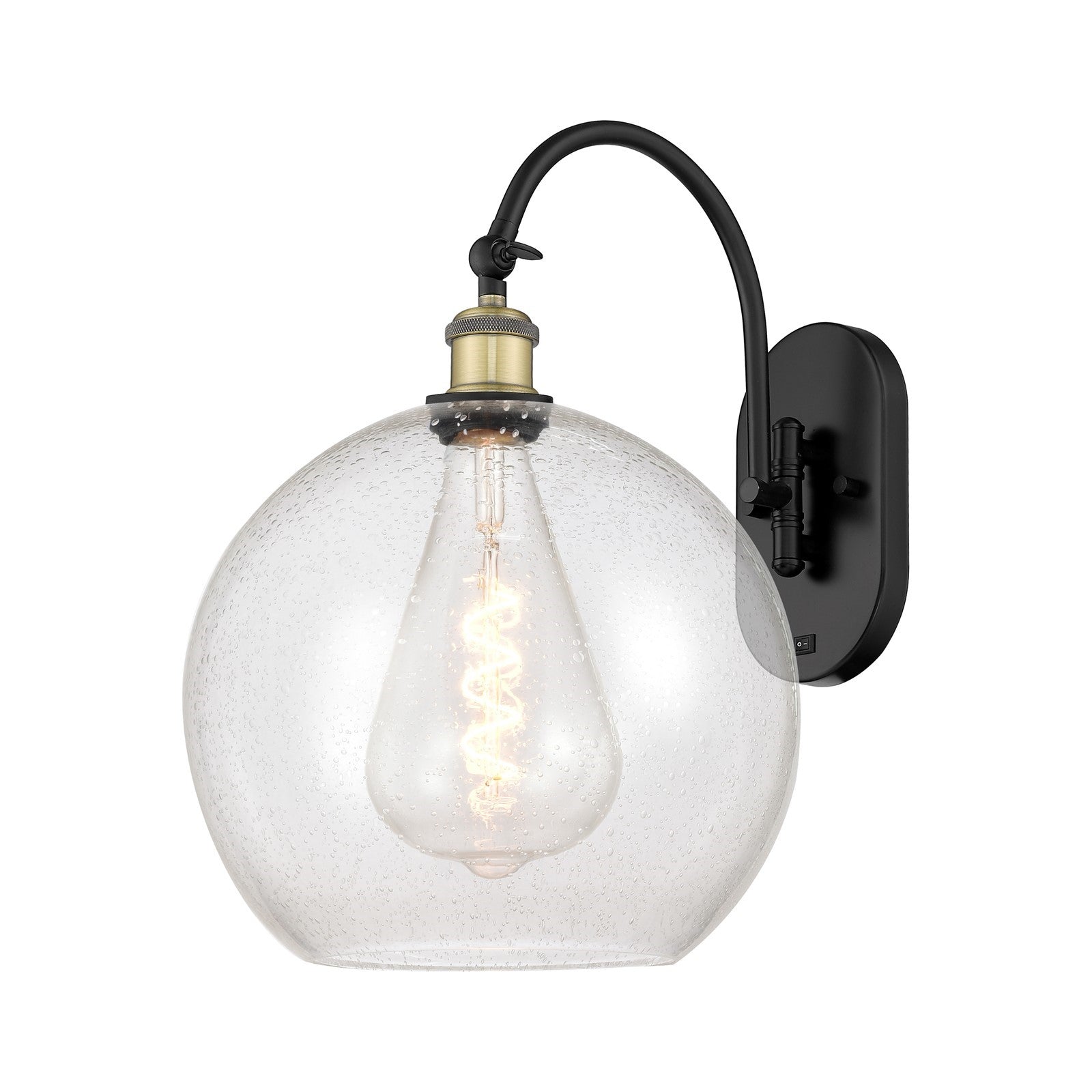 Innovations Athens 12in 1-Light Wall Sconce | Industrial Black Antique Brass and Seedy Glass | Hallway & Bathroom Accent | Model 918-1W-BAB-G124-12