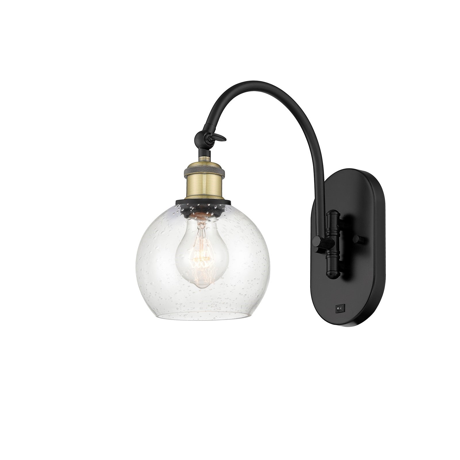 Innovations Athens 6in 1-Light Wall Sconce | Industrial Black Antique Brass and Seedy Glass | Hallway & Bathroom Accent | Model 918-1W-BAB-G124-6