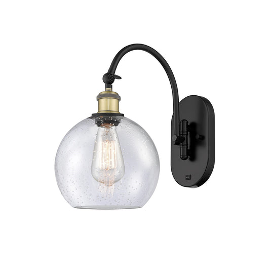 Innovations Athens 8in 1-Light Wall Sconce | Industrial Black Antique Brass and Seedy Glass | Bedroom & Hallway Accent | Model 918-1W-BAB-G124-8