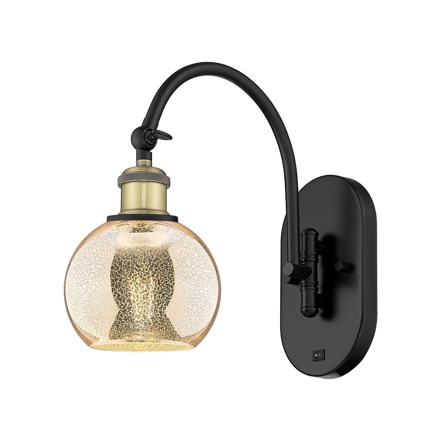 Innovations Athens 5.875in 1-Light Wall Sconce | Industrial Black Antique Brass and Mercury Glass | Bedroom & Hallway Accent | Model 918-1W-BAB-G128-6