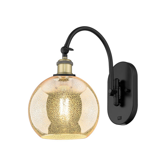 Innovations Athens 8in 1-Light Wall Sconce | Industrial Black Antique Brass and Mercury Glass | Bedroom & Hallway Accent | Model 918-1W-BAB-G128-8