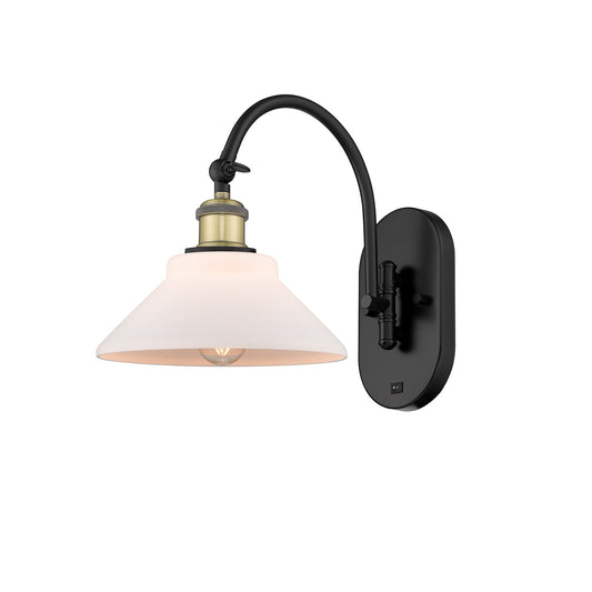 Innovations Orwell 8.375in 1-Light Wall Sconce | Industrial Black Antique Brass and Matte White Glass | Bedroom & Hallway Accent | Model 918-1W-BAB-G131