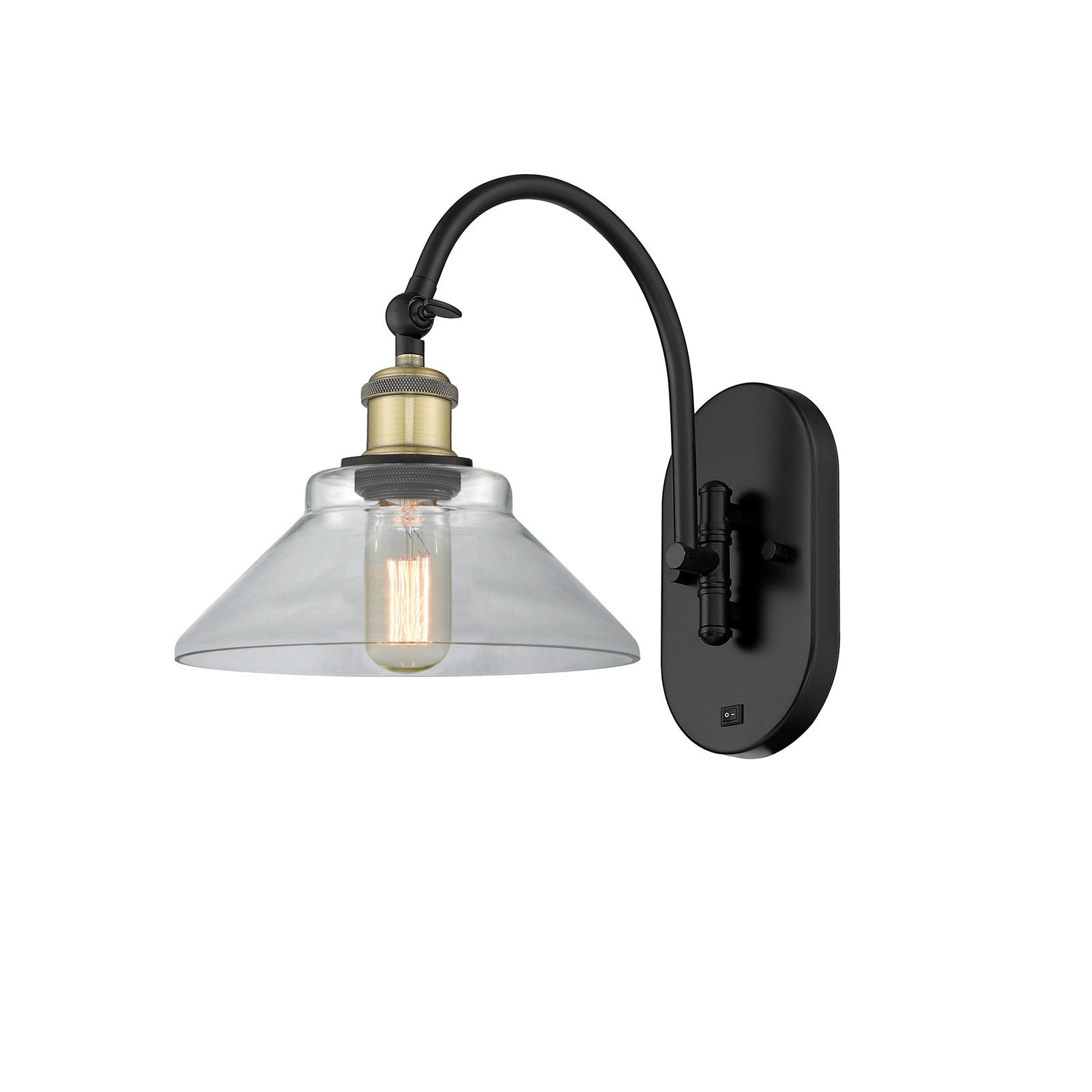 Innovations Orwell 8.375in 1-Light Wall Sconce | Industrial Black Antique Brass and Clear Glass | Bedroom & Hallway Accent | Model 918-1W-BAB-G132