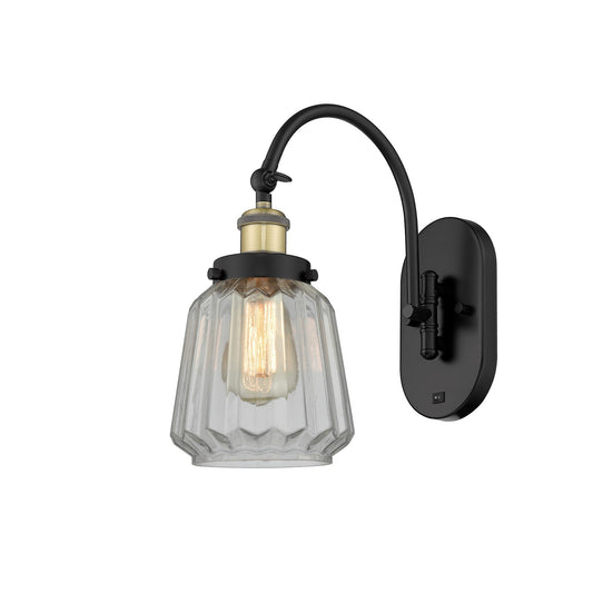 Innovations Chatham 7in 1-Light Swing Arm Lamp | Industrial Black Antique Brass and Clear Ribbed Glass | Bedroom Reading & Living | Model 918-1W-BAB-G142