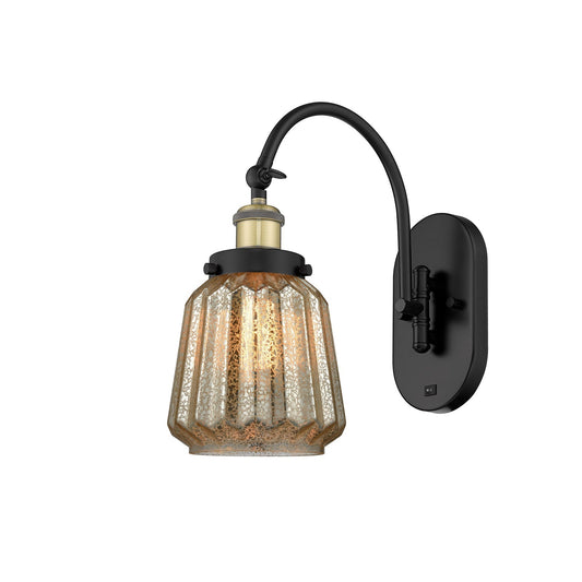 Innovations Chatham 7in 1-Light Swing Arm Lamp | Industrial Black Antique Brass Steel and Mercury Ribbed Glass | Bedroom & | Model 918-1W-BAB-G146-LED
