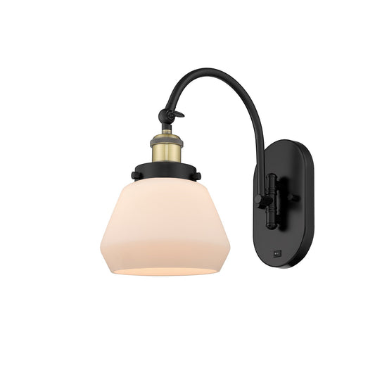 Innovations Fulton 7in 1-Light Swing Arm Lamp | Industrial Black Antique Brass Steel and Matte White Frosted Glass | Bedroom & | Model 918-1W-BAB-G171