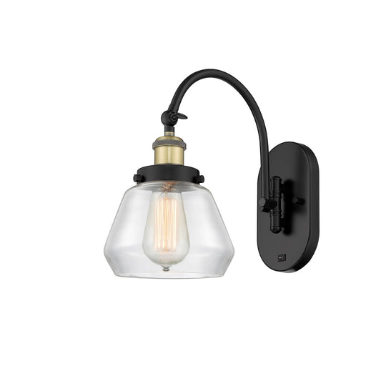 Innovations Fulton 7in 1-Light Swing Arm Wall Sconce | Industrial Black Antique Brass and Clear Glass | Bedroom & Hallway | Model 918-1W-BAB-G172-LED