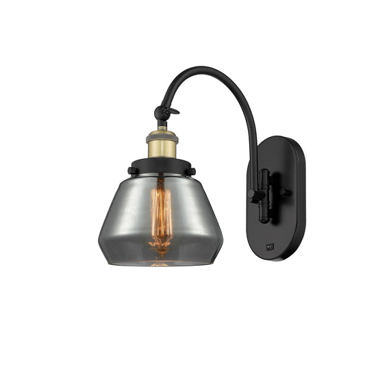 Innovations Fulton 7in 1-Light Swing Arm Lamp | Industrial Black Antique Brass Steel and Light Smoke Glass | Bedroom & Living | Model 918-1W-BAB-G173-LED